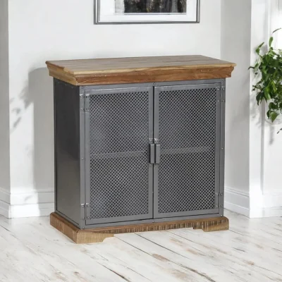 OAT Home Cork Industrial Wood & Metal 2 Door 85cm Sideboard