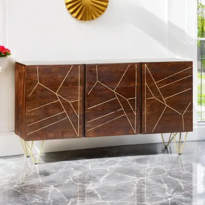OAT Home Limerick Wooden Dark Gold 3 Drawers & 2 Doors 160cm Sideboard