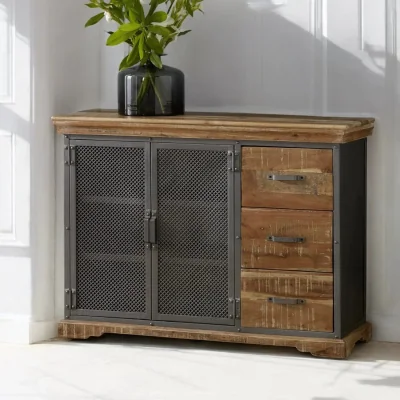 OAT Home Cork Industrial Wood & Metal 3 Drawer 125cm Sideboard