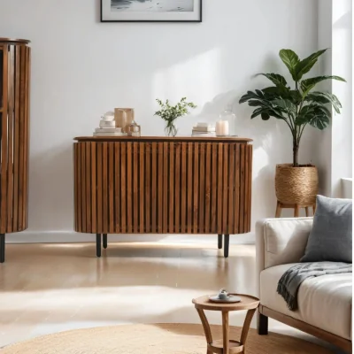 OAT Home Glenariff Wooden Slatted 2 Doors 135cm Sideboard