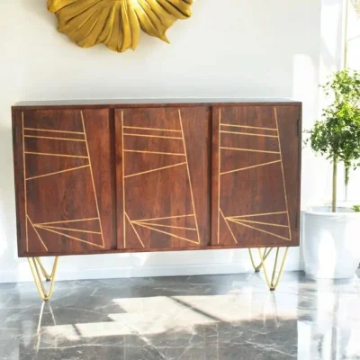OAT Home Limerick Wooden Dark Gold 3 Doors 135cm Sideboard