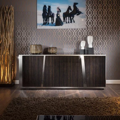 Quatropi Luxury Ebony 4 Door Sideboard Glass Top Stainless Frame 2mt No Assy V