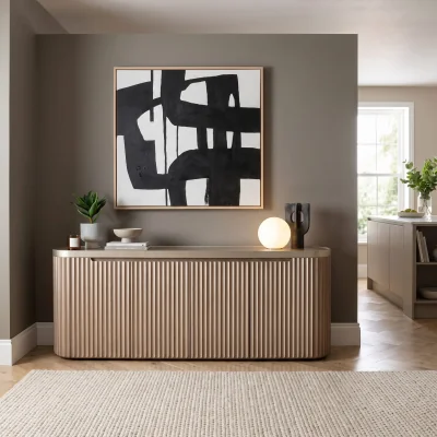 Quatropi Gold Designer Sideboard Buffet Cabinet Scallop Fluted Wood Glass 200cm
