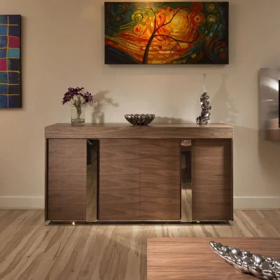 Quatropi ExDisplay Modern Designer Walnut / Chrome Sideboard / Cabinet / Buffet 1.6mtr