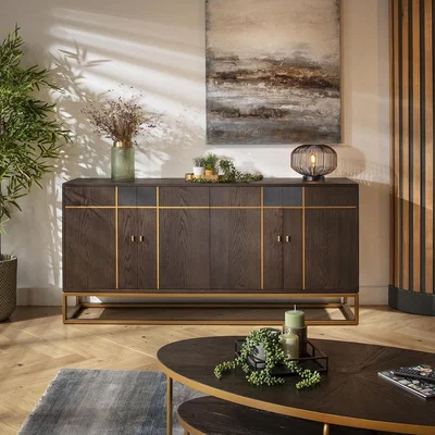 Quatropi Modern Mid Century Brown Wood Sideboard Buffet Cabinet Shagreen 180cm