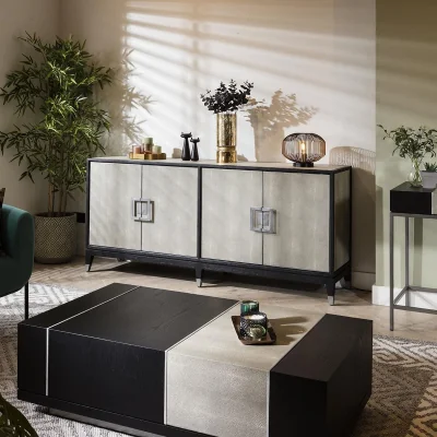 Quatropi Designer Large 4 Door Sideboard Buffet Cabinet Shagreen Black Oak 193cm