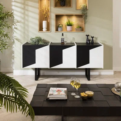 Quatropi Bellotti 3 Door Cabinet Sideboard Black & White 180cm