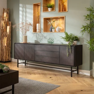 Quatropi Modern Large Sideboard Storage Cabinet Buffet Dark Oak Wood Veneer 205cm