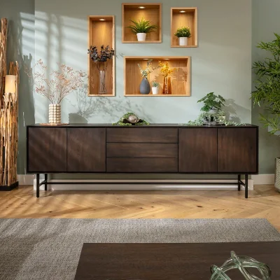 Quatropi Modern Extra Large Sideboard Storage Cabinet Buffet Dark Oak Wood Veneer 240cm