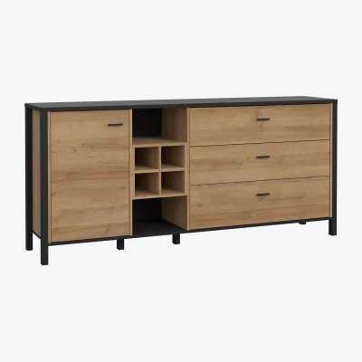 The Range High Rock (Large) Sideboard in Matt Black/Riviera Oak - Black & Riviera Oak