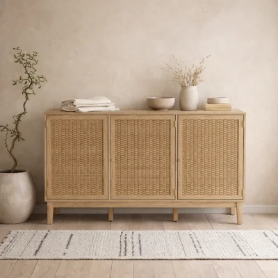 The Range Wyld Haus Waterford Oak and Rattan Sideboard, 3 Drawers, Matt Finish - Natural