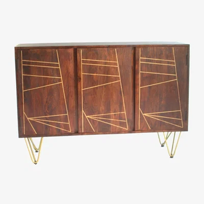 The Range Dark Mango Wood Gold 3 Doors Large Sideboard  - Dark Wood
