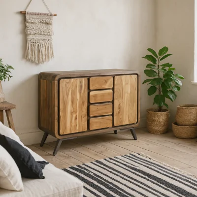 The Range Los Angeles Reclaimed Wood and Metal Sideboard 4 Drawers 2 Doors - Brown
