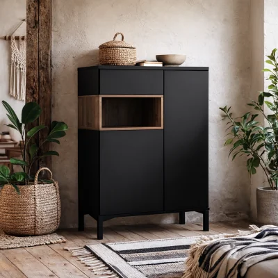 The Range Indigo Sideboard 2 Door 1 Drawer Matt and Compact - Black