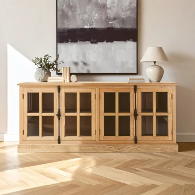 The Range Lyon Oak Wood Sideboard with Washed Grey Finish
