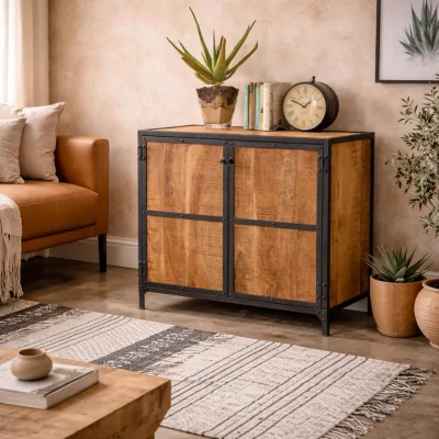 The Range Oulu Small Industrial Reclaimed Wood and Metal Sideboard 2 Doors - Brown