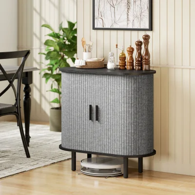 The Range HOMCOM Fluted Sideboard with Tambour Sliding Doors Storage Shelves - Grey