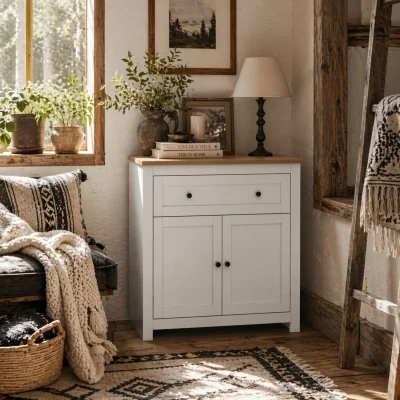 The Range Venisa Sideboard - White and Oak, Double Door with Drawer