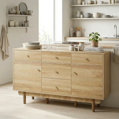 The Range HOMCOM Sideboard Soft Close Doors Wood Legs Walnut - Walnut brown