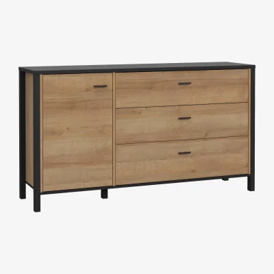 The Range Egtved Sideboard Natural Effect 1 Door 3 Drawers - Black