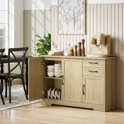 The Range HOMCOM Sideboard with Soft-Close Doors Natural - Natural Wood Finish