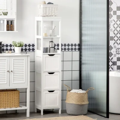 The Range HOMCOM Slim Bathroom Storage unit with 3 Drawers and 2 Open Shelves - White