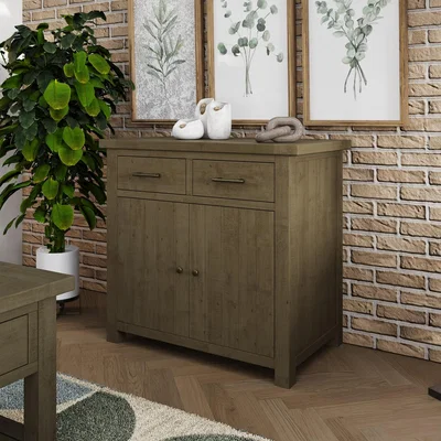 The Range Solid Reclaimed Natural Pine 2 Door 2 Drawer Small Sideboard - Brown