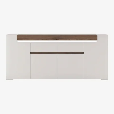 The Range Wyld Haus Lisbon Wide Sideboard, Gloss White and Oak, 4-Door 2-Drawer with LED Lighting - White
