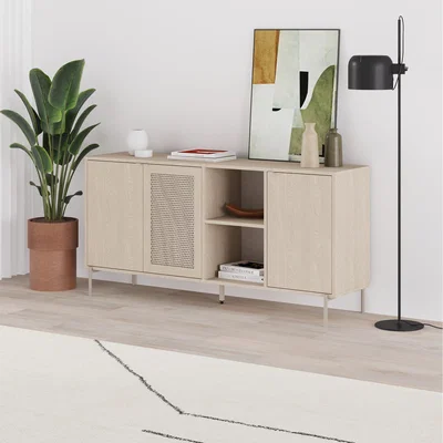 The Range Decortie Elegant Sideboard Cabinet with Laser-Cut Door, Sonoma Oak - Sonoma Oak