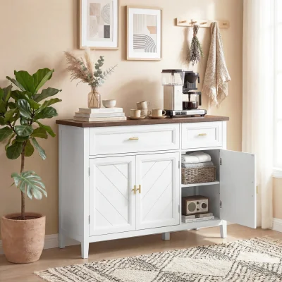 The Range HOMCOM Sideboard with Drawers and Adjustable Shelves - White and Brown Wood Effect