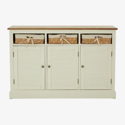 The Range Dorset Cream 3 Door Sideboard with Rattan Baskets - Cream