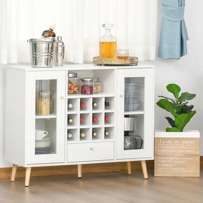 The Range Sideboard with Glass Doors, Drawer and Wine Rack - White
