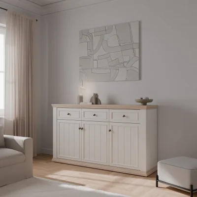 The Range Pontypool 3 Drawer & 3 Door Sideboard - White and Riva Oak