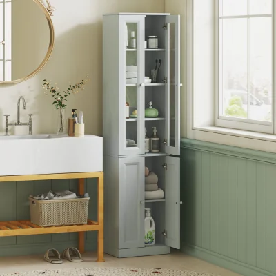 The Range HOMCOM Tall Bathroom Storage Cabinet, 6-Tier Bathroom Cabinet - Dusty Blue