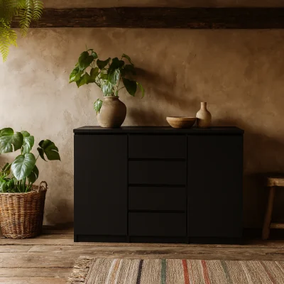 The Range Budapest Matt Wooden Sideboard Compact 3 Drawers 2 Doors - Black