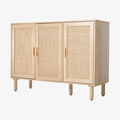 The Range Wooden Three-Door Sideboard with Rattan Door Panels - Oak Colour