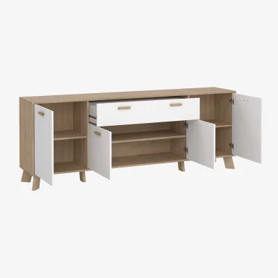 The Range Hobro Sideboard - White & Natural Oak, 4 Doors 1 Drawer - Natural