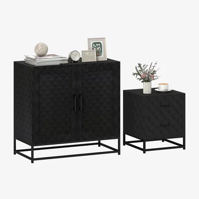 The Range HOMCOM Sideboard and Bedside Tables Set with Doors Drawers - Black