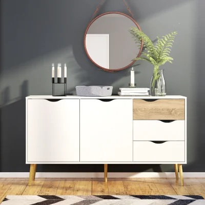 The Range Oslo Sideboard Large 3 Drawers 2 Doors in White and Oak - White & Oak