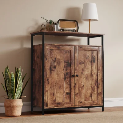 The Range Storage Cabinet Walnut 2 Doors Sideboard Adjustable Industrial Style - Brown