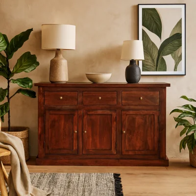 The Range Wyld Haus Oxford Mahogany Mango Wood Sideboard, 3 Drawers 3 Doors - Brown