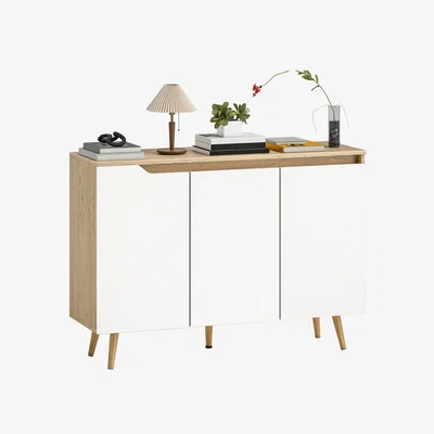 The Range HOMCOM Sideboard Storage Cabinet with 5 Rubberwood Legs - Oak and White