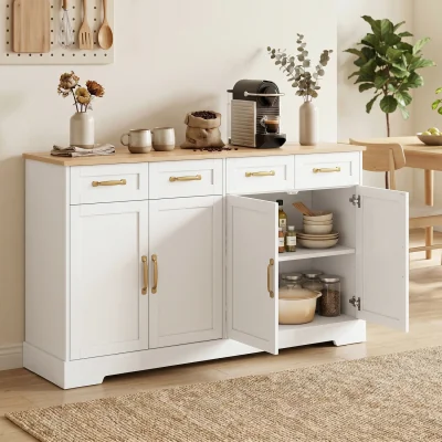 The Range HOMCOM Sideboard with 4 Drawers, 4 Doors and 2 Adjustable Shelves - White