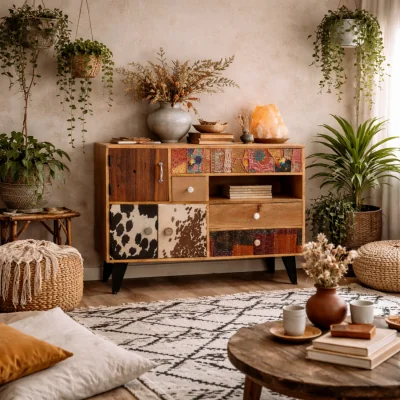 The Range Kokkola Quirky Reclaimed Wood Sideboard 3 Doors 4 Drawers - Brown