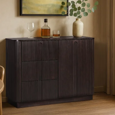 The Range Sideboard Cabinet with 3 Drawers and Door Storage - Black
