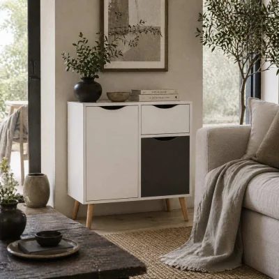 The Range Suyopa Grey Sideboard 1 Drawer 2 Doors Solid Wood Legs