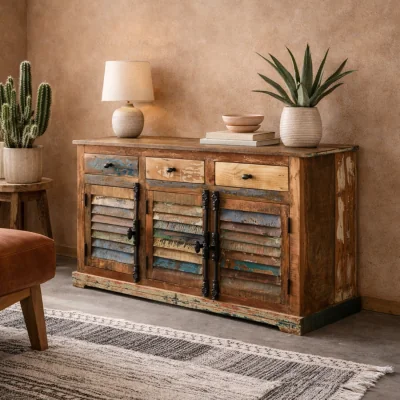 The Range Seattle Large Reclaimed Timber Sideboard 3 Drawers 3 Doors - Brown