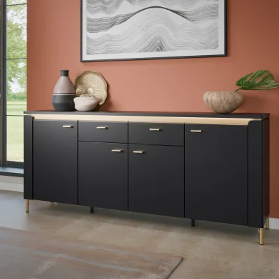 The Range Genoa Sideboard 4 Door 2 Drawer in Black Matt/Gold - Black & Gold