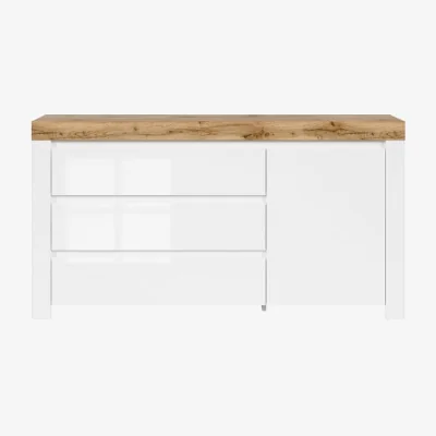 The Range Holten Living Room Set with 2 LED-Illuminated Glass Display Cabinets and Sideboard - White Matt / White Gloss / Oak Effect Finish