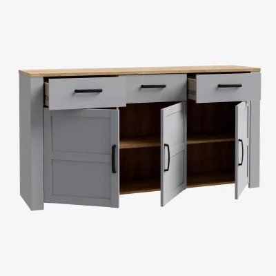 The Range Wyld Haus Bramblecroft Wide Sideboard in Grey and Natural Oak, 3 Door 3 Drawer - Grey